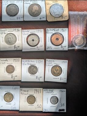 Mixed World Coin Collection - Assorted Silver, Copper & Gold Tones